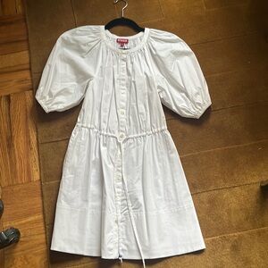 Staud Vincenza Short White Dress Puff Sleeves, XS